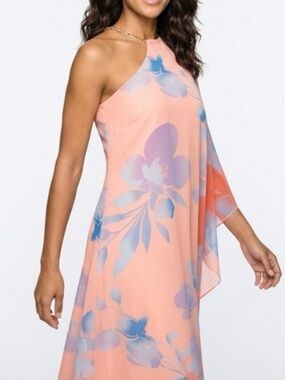 Marciano Coral One-Shoulder Dress with Gold Chain